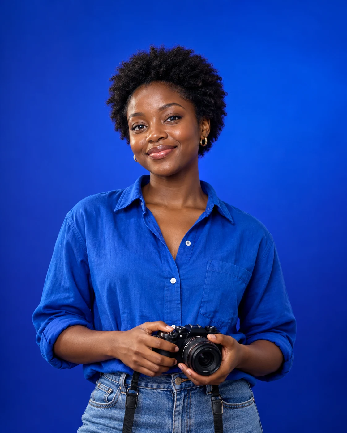 Woman content creator with a camera